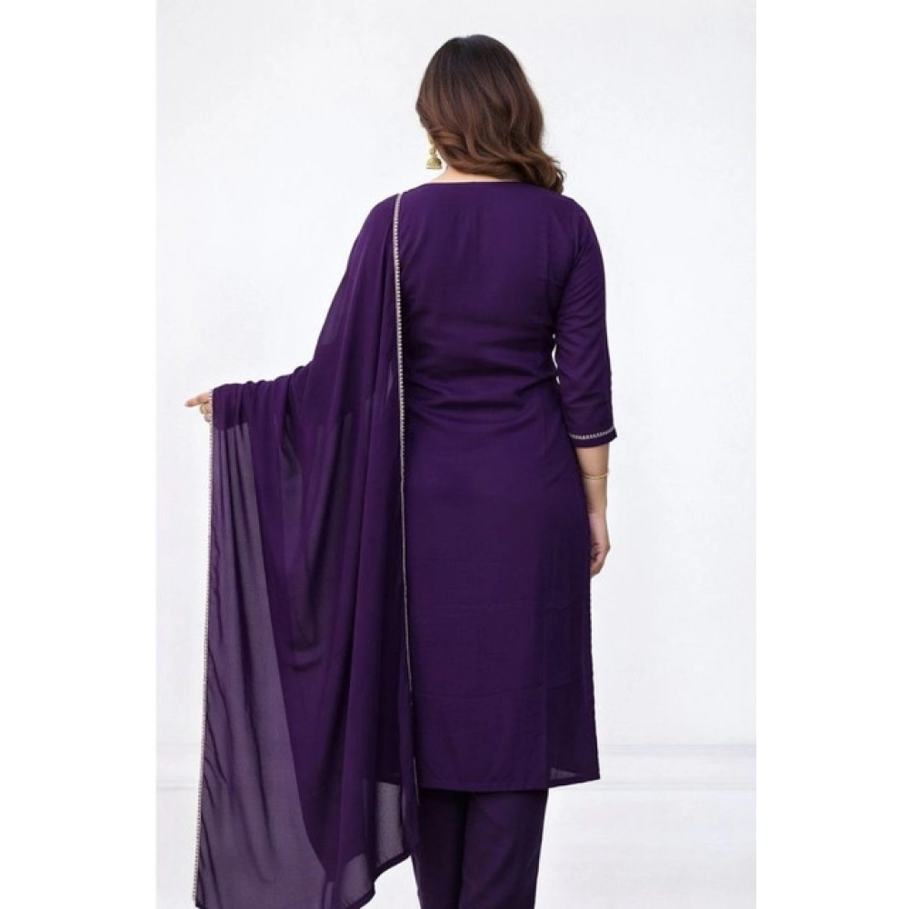 generic women's georgette ethnic motif round 3/4th sleeve kurti with pant dupatta set (purple) generic women's georgette ethnic motif round 3/4th sleeve kurti with pant dupatta set (purple)