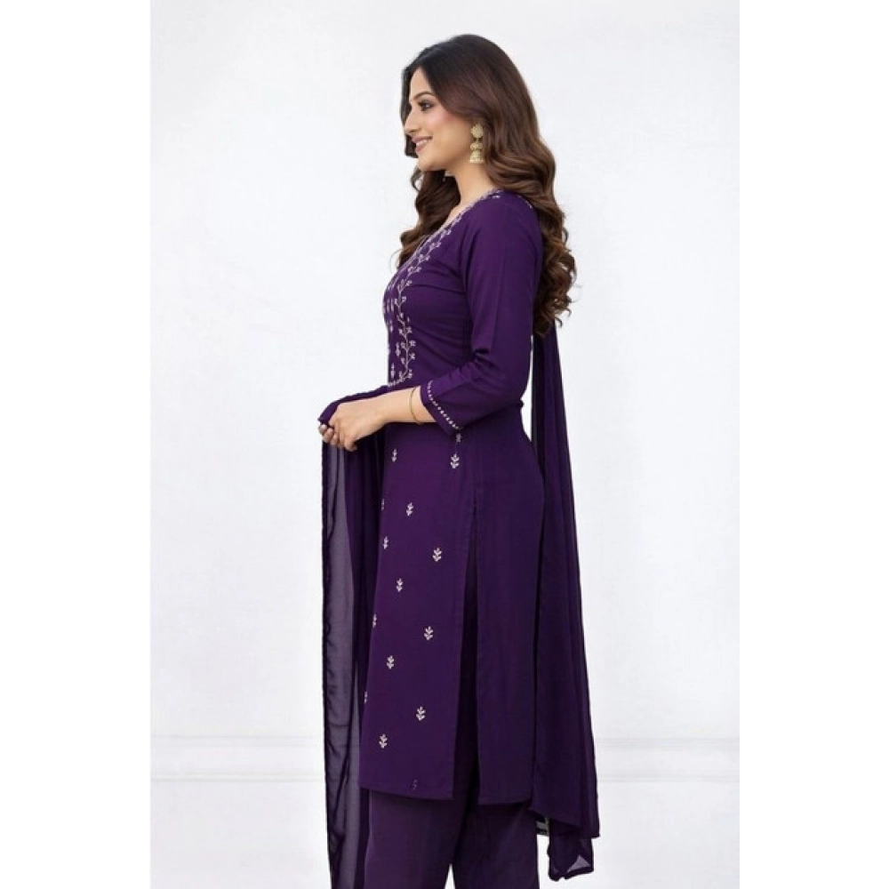 generic women's georgette ethnic motif round 3/4th sleeve kurti with pant dupatta set (purple) generic women's georgette ethnic motif round 3/4th sleeve kurti with pant dupatta set (purple)