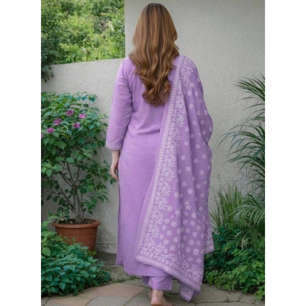 generic women's chanderi silk ethnic motif round 3/4th sleeve kurti with pant dupatta set (lavender) generic women's chanderi silk ethnic motif round 3/4th sleeve kurti with pant dupatta set (lavender)