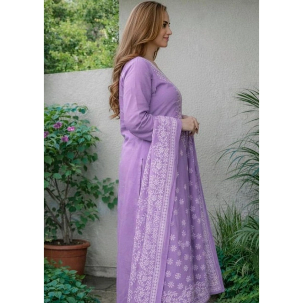 generic women's chanderi silk ethnic motif round 3/4th sleeve kurti with pant dupatta set (lavender) generic women's chanderi silk ethnic motif round 3/4th sleeve kurti with pant dupatta set (lavender)