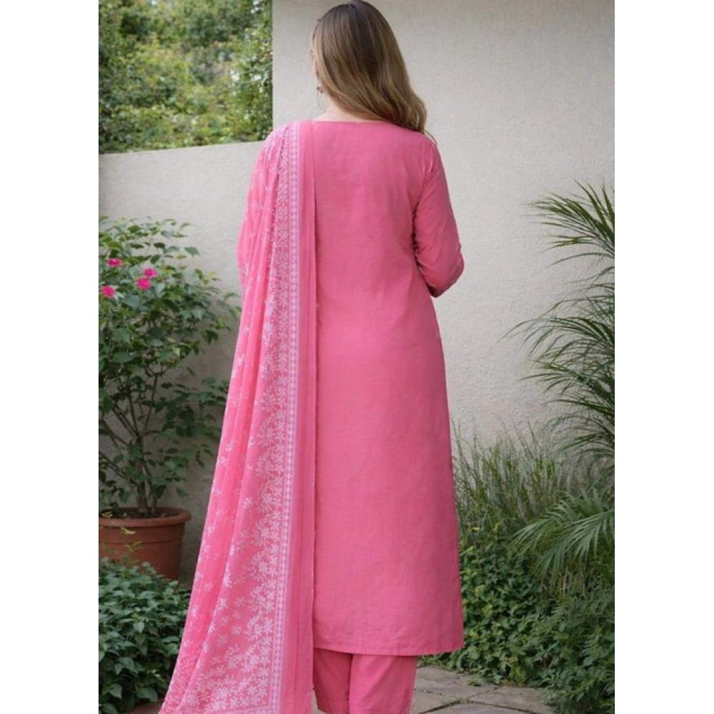 generic women's chanderi silk ethnic motif round 3/4th sleeve kurti with pant dupatta set (pink) generic women's chanderi silk ethnic motif round 3/4th sleeve kurti with pant dupatta set (pink)