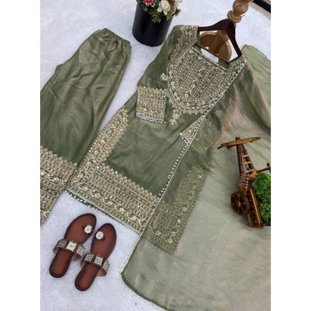 generic women's silk embroidered 3/4th sleeve round kurti with sharara pant and dupatta set (green) generic women's silk embroidered 3/4th sleeve round kurti with sharara pant and dupatta set (green)