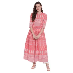 generic women's cotton printed regular kurti (peach, cotton)