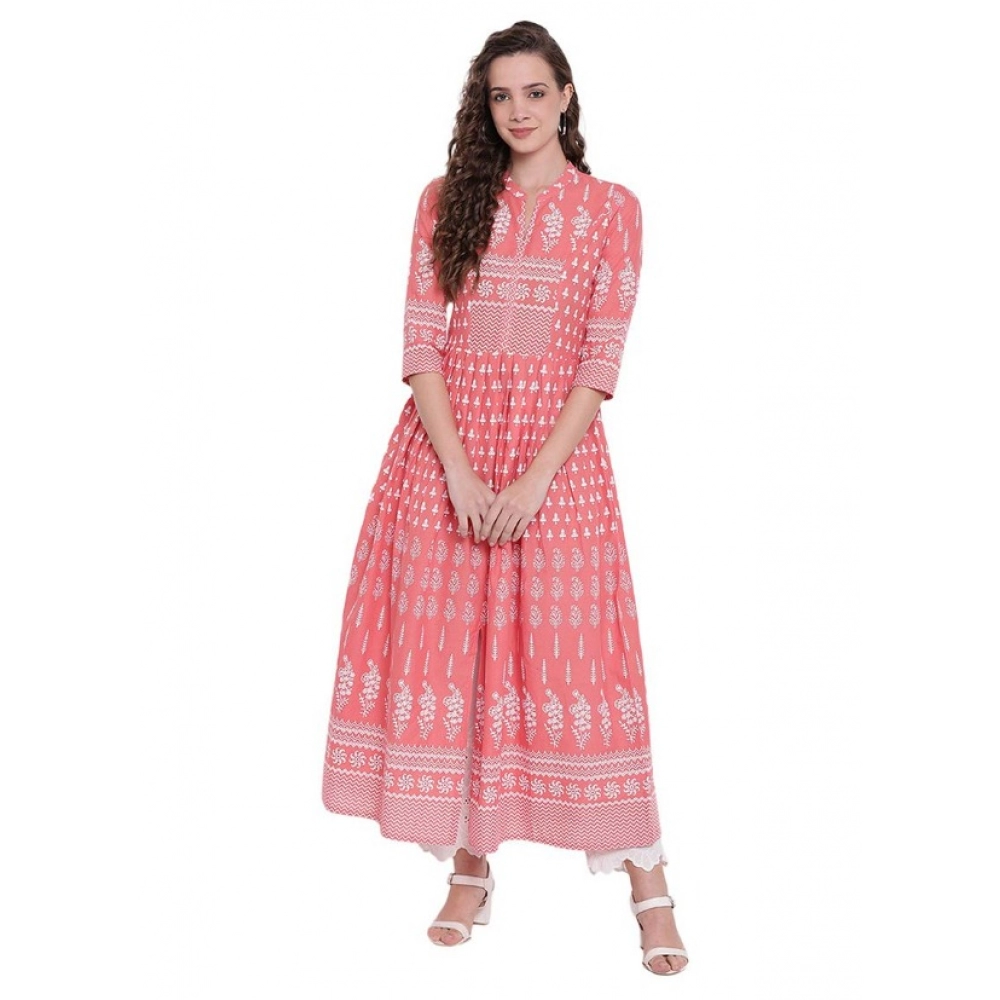 generic women's cotton printed regular kurti (peach, cotton) generic women's cotton printed regular kurti (peach, cotton)