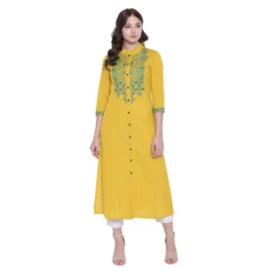 generic women's khadi embroidered kurti (yellow, khadi)