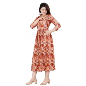 generic women's casual 3/4 sleeve printed viscose maternity feeding kurti (brown)
