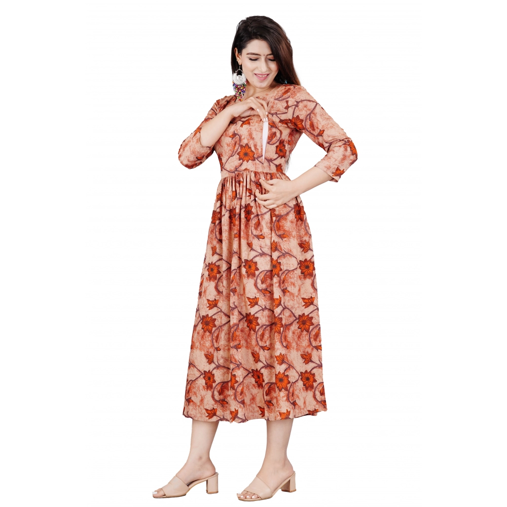 generic women's casual 3/4 sleeve printed viscose maternity feeding kurti (brown) generic women's casual 3/4 sleeve printed viscose maternity feeding kurti (brown)