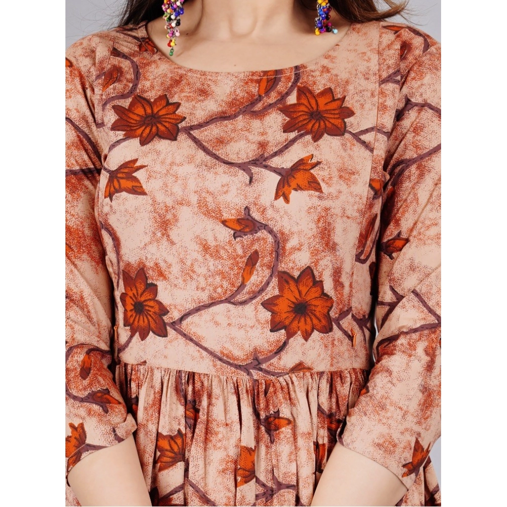 generic women's casual 3/4 sleeve printed viscose maternity feeding kurti (brown) generic women's casual 3/4 sleeve printed viscose maternity feeding kurti (brown)