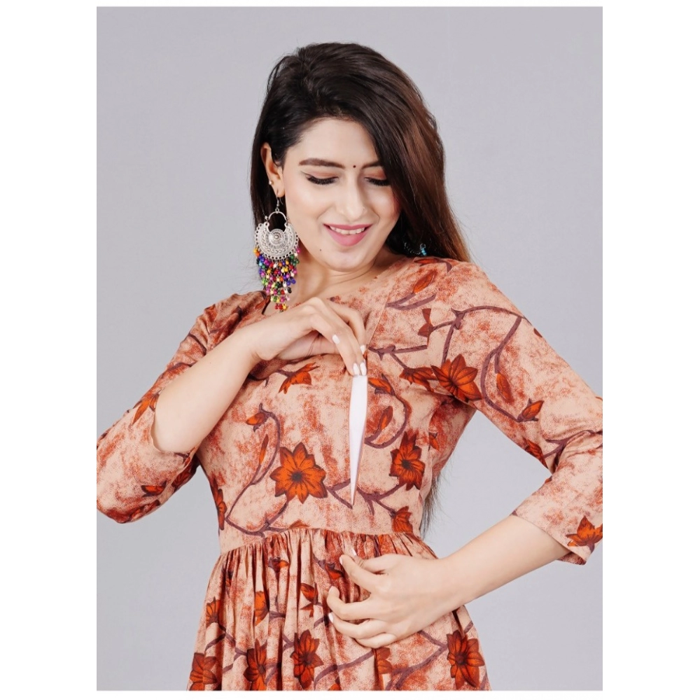 generic women's casual 3/4 sleeve printed viscose maternity feeding kurti (brown) generic women's casual 3/4 sleeve printed viscose maternity feeding kurti (brown)