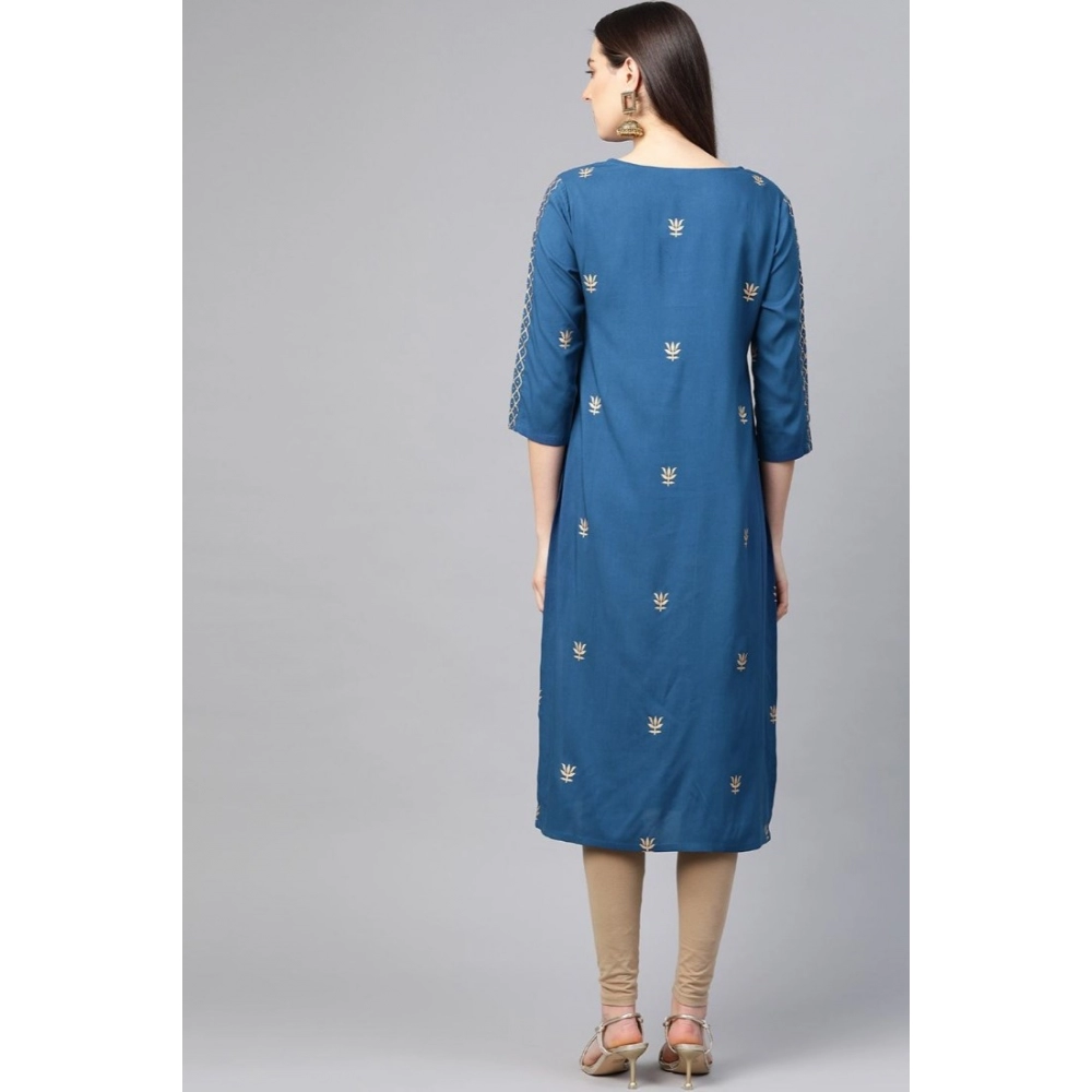 generic women's casual 3/4 th sleeve floral printed rayon kurti (blue) generic women's casual 3/4 th sleeve floral printed rayon kurti (blue)