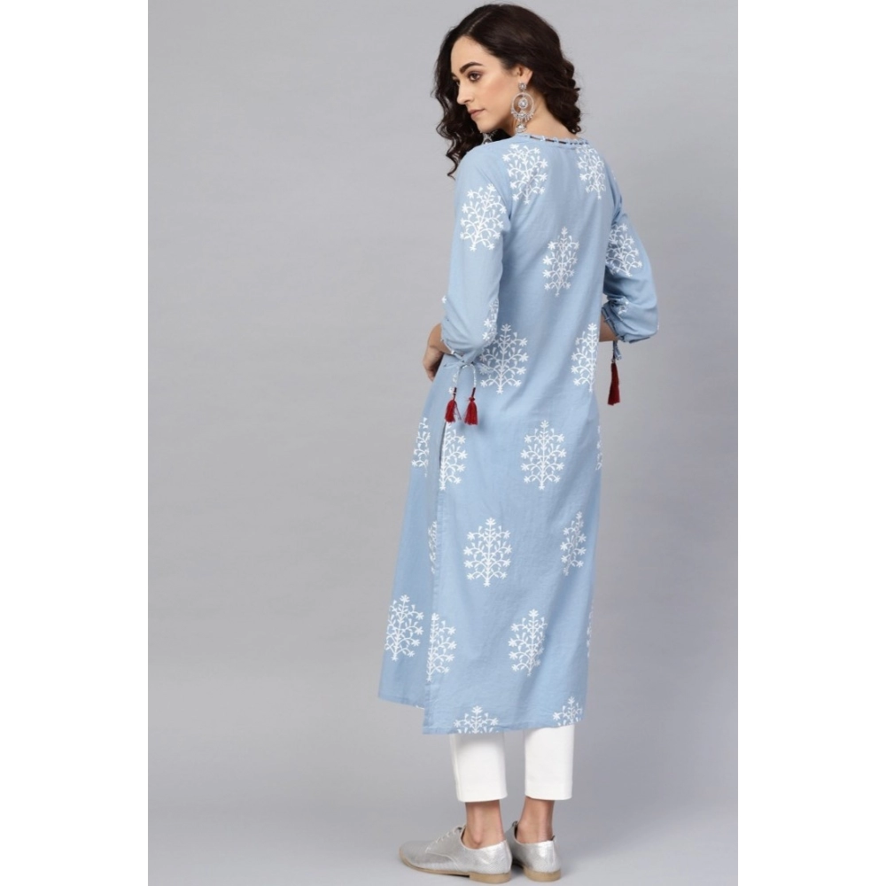 generic women's casual 3/4 th sleeve embroidery cambric cotton kurti (blue) generic women's casual 3/4 th sleeve embroidery cambric cotton kurti (blue)