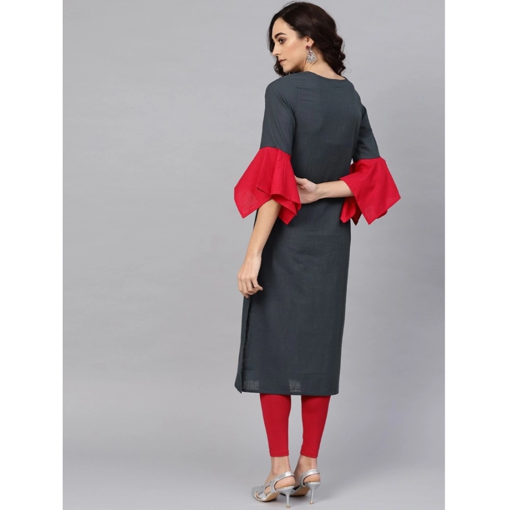 generic women's casual bell sleeves mirror work cotton slub kurti (grey) generic women's casual bell sleeves mirror work cotton slub kurti (grey)