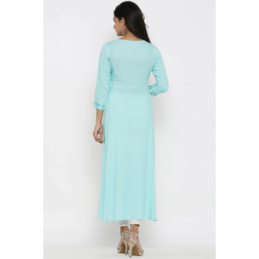 generic women's casual 3/4 th sleeve embroidery rayon kurti (sky blue) generic women's casual 3/4 th sleeve embroidery rayon kurti (sky blue)