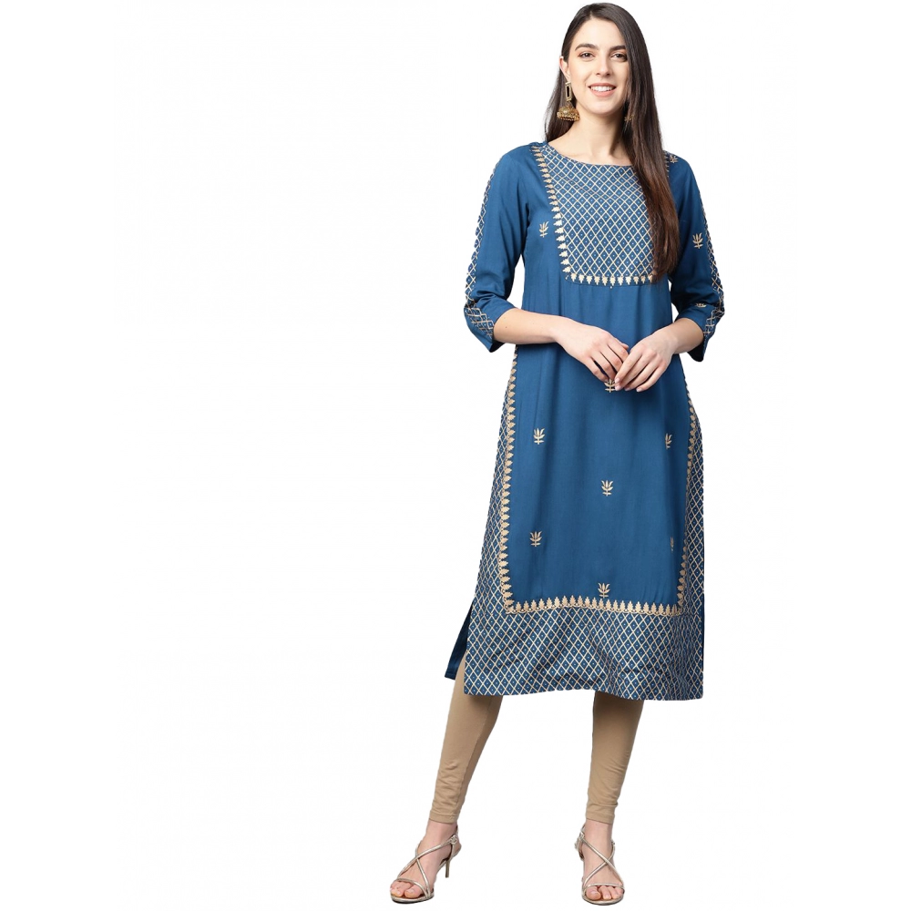 generic women's casual 3/4 th sleeve floral printed rayon kurti (blue) generic women's casual 3/4 th sleeve floral printed rayon kurti (blue)