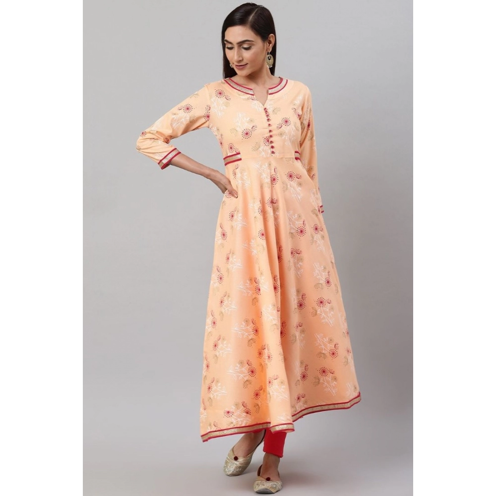 generic women's casual 3/4 th sleeve floral printed rayon kurti (peach) generic women's casual 3/4 th sleeve floral printed rayon kurti (peach)