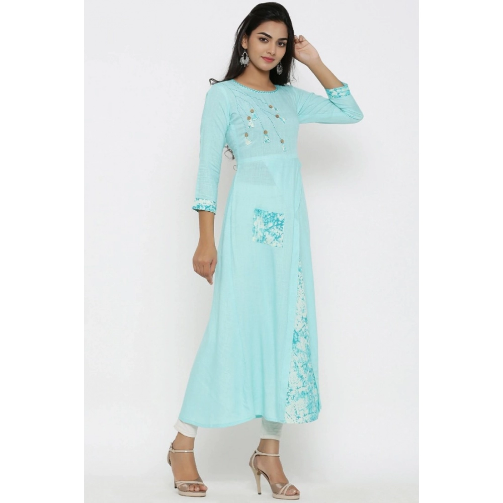 generic women's casual 3/4 th sleeve embroidery rayon kurti (sky blue) generic women's casual 3/4 th sleeve embroidery rayon kurti (sky blue)