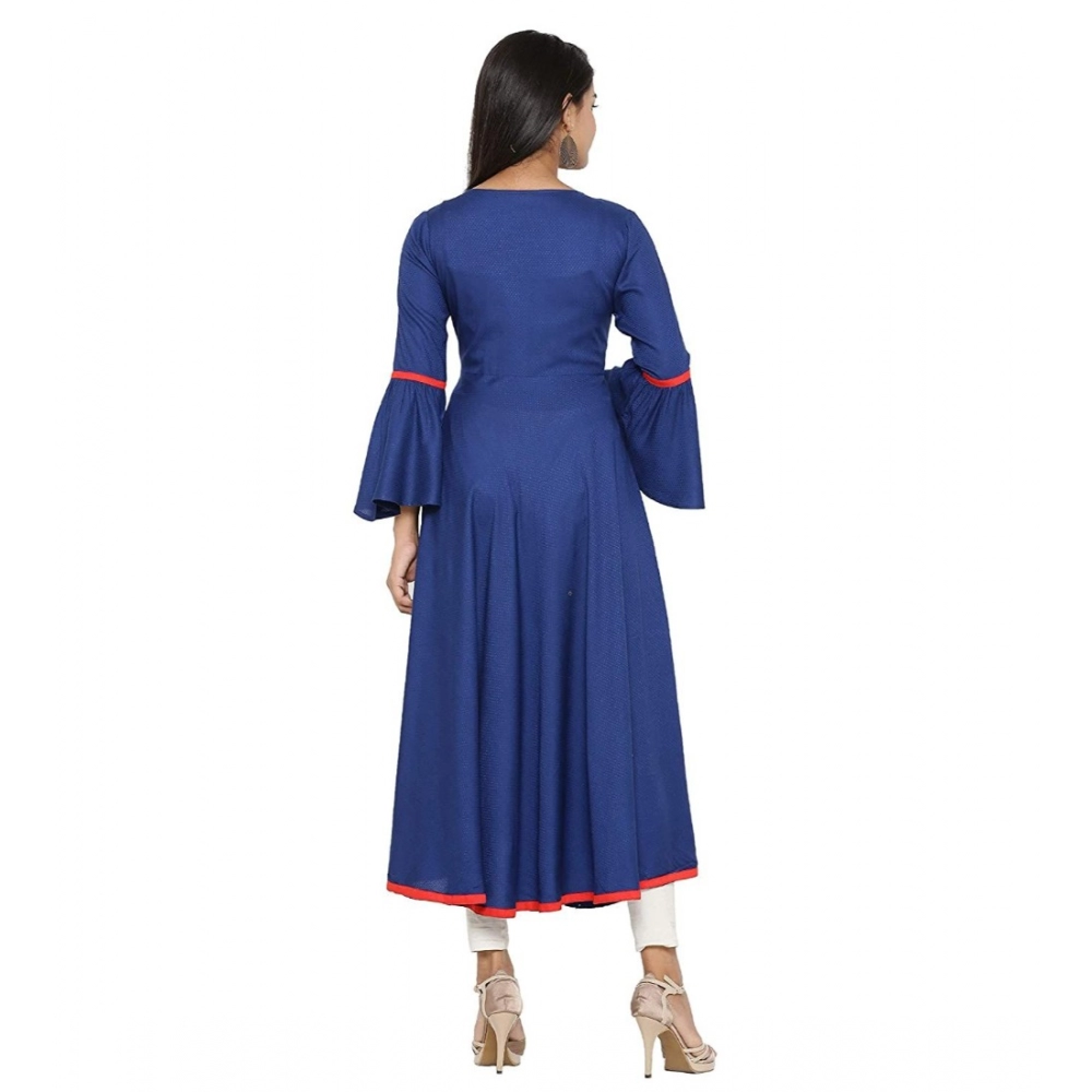 generic women's casual bell sleeves embroidery rayon kurti (blue) generic women's casual bell sleeves embroidery rayon kurti (blue)