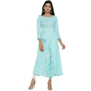 generic women's casual 3/4 th sleeve embroidery rayon kurti (sky blue)