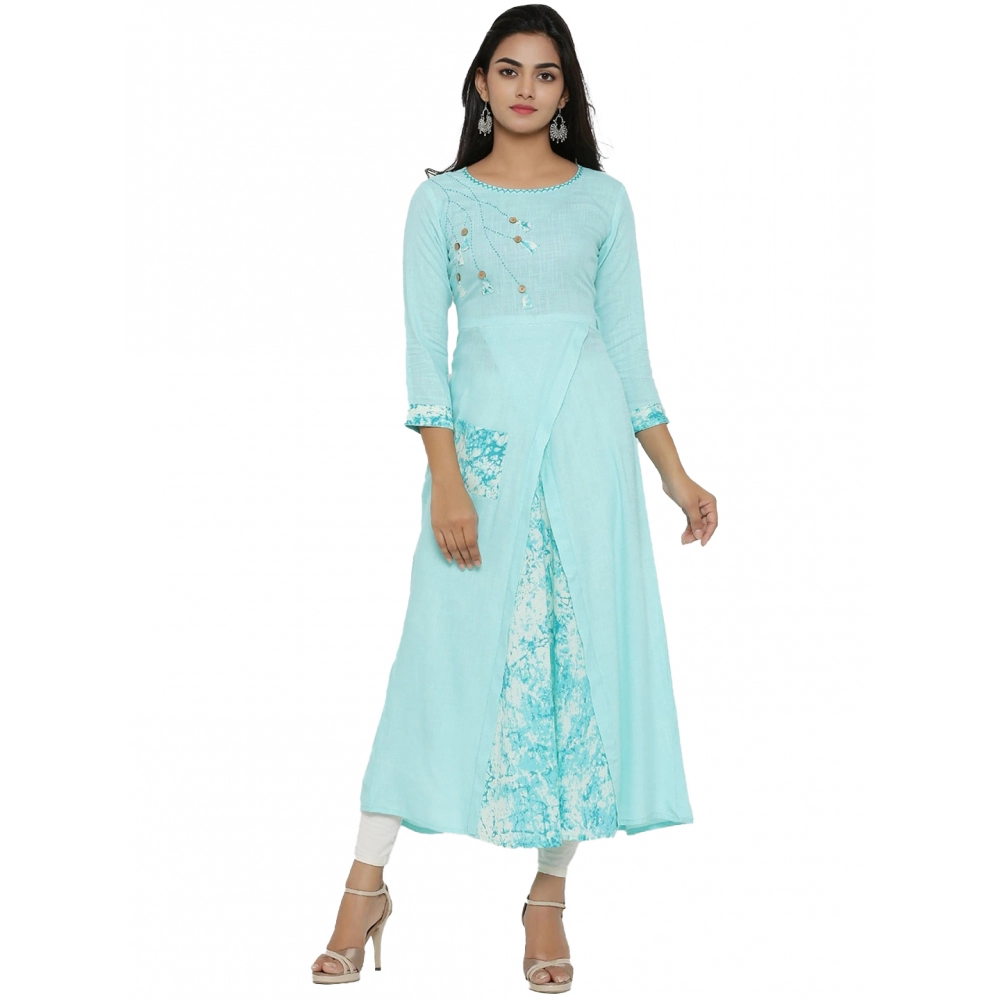 generic women's casual 3/4 th sleeve embroidery rayon kurti (sky blue) generic women's casual 3/4 th sleeve embroidery rayon kurti (sky blue)