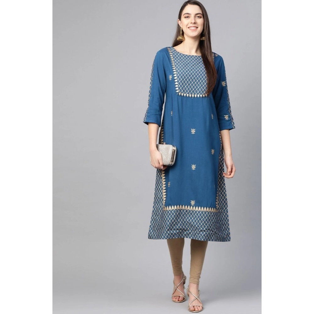 generic women's casual 3/4 th sleeve floral printed rayon kurti (blue) generic women's casual 3/4 th sleeve floral printed rayon kurti (blue)