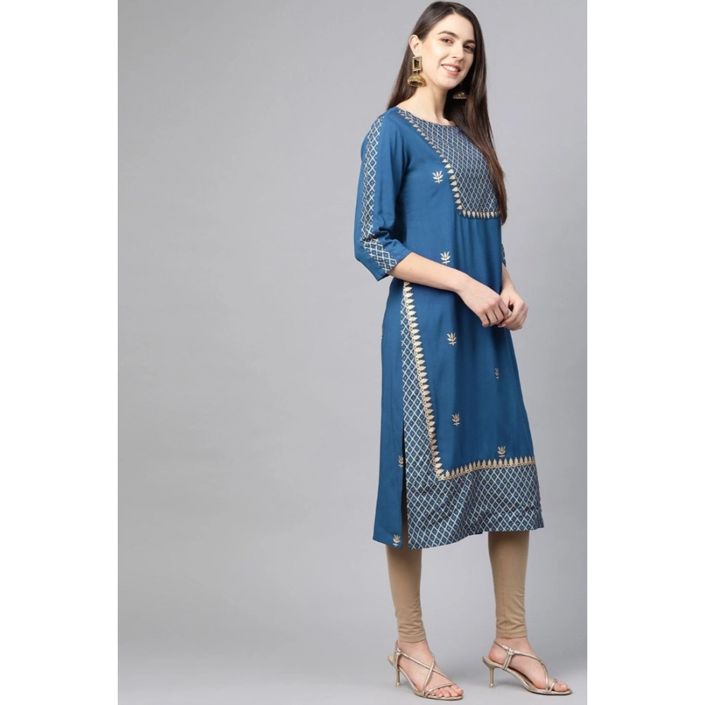 generic women's casual 3/4 th sleeve floral printed rayon kurti (blue) generic women's casual 3/4 th sleeve floral printed rayon kurti (blue)