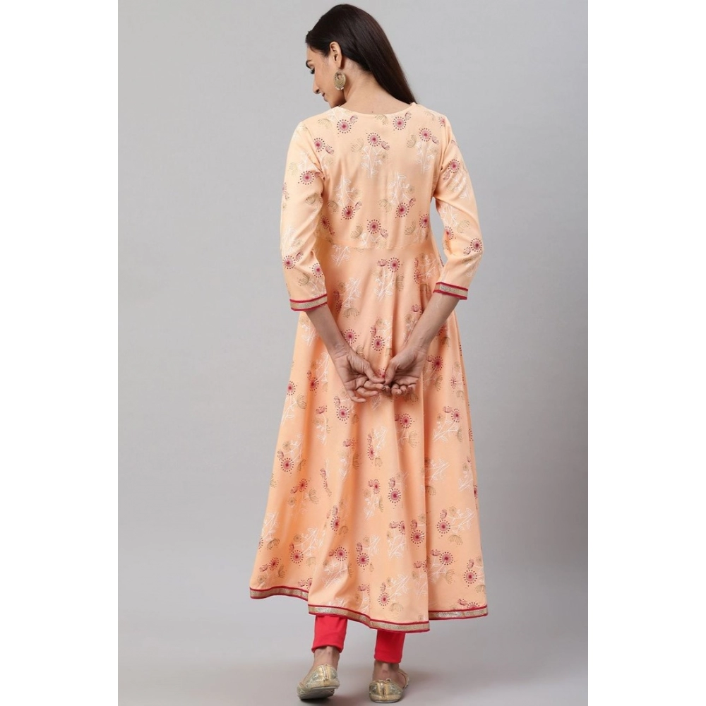 generic women's casual 3/4 th sleeve floral printed rayon kurti (peach) generic women's casual 3/4 th sleeve floral printed rayon kurti (peach)