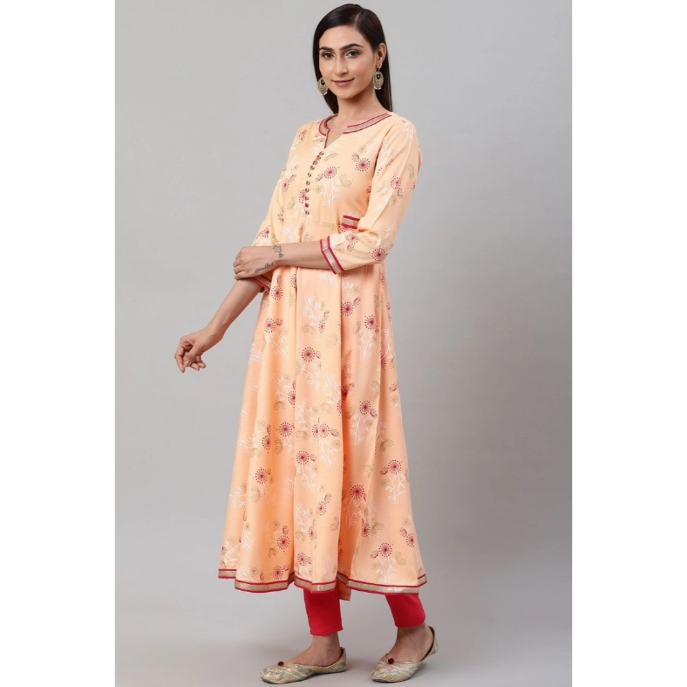 generic women's casual 3/4 th sleeve floral printed rayon kurti (peach) generic women's casual 3/4 th sleeve floral printed rayon kurti (peach)