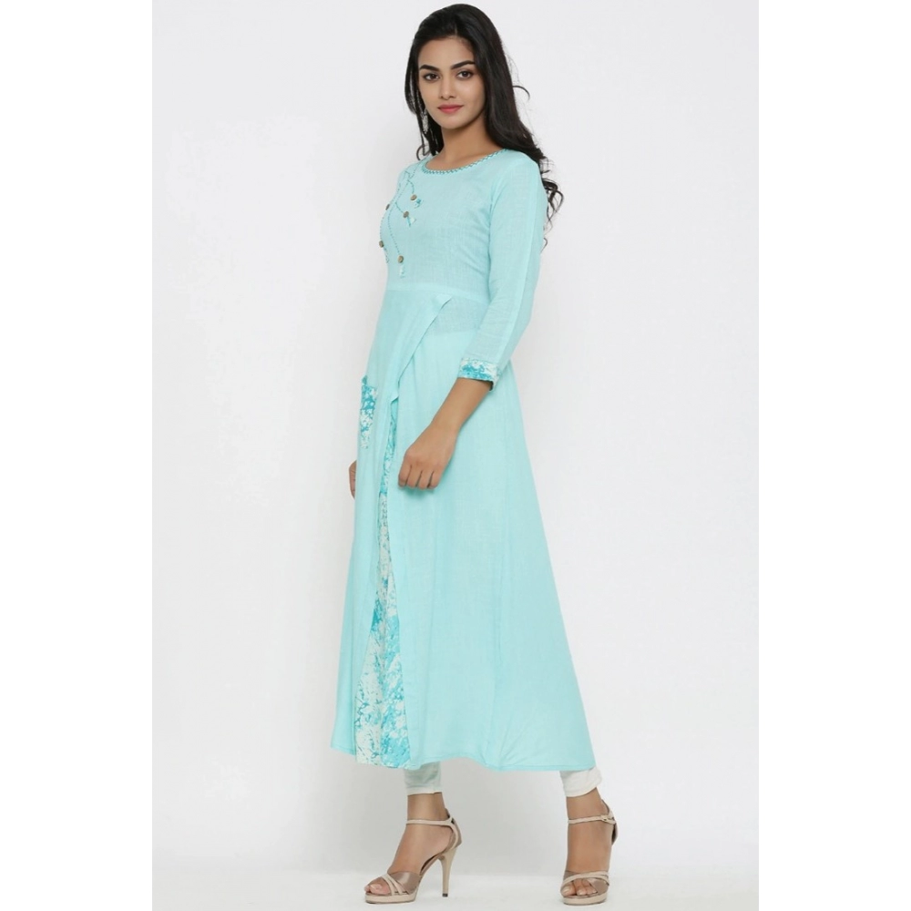 generic women's casual 3/4 th sleeve embroidery rayon kurti (sky blue) generic women's casual 3/4 th sleeve embroidery rayon kurti (sky blue)