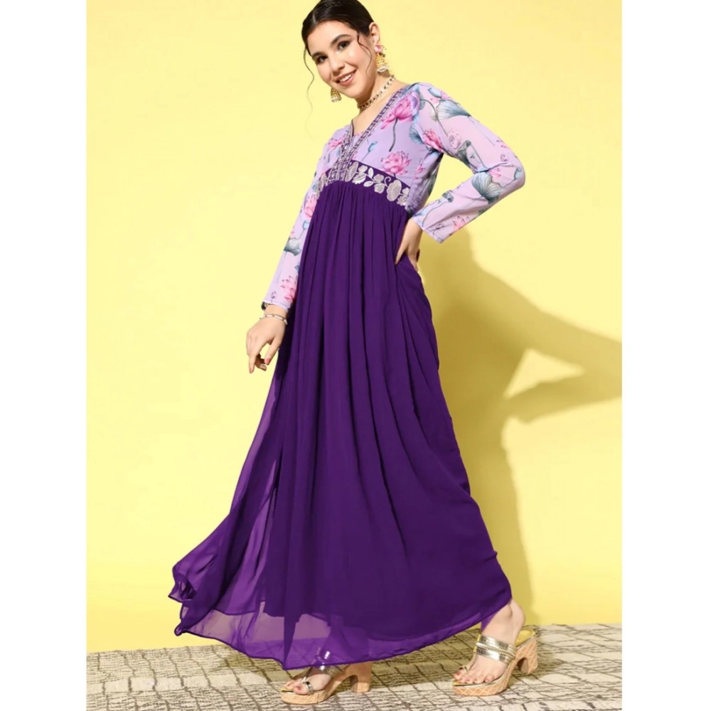 generic women's georgette embroidery 3 4th sleeve v neck kurti (purple) generic women's georgette embroidery 3 4th sleeve v neck kurti (purple)