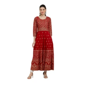 generic women's casual rayon 3 4th sleeves anarkali kurti (red)