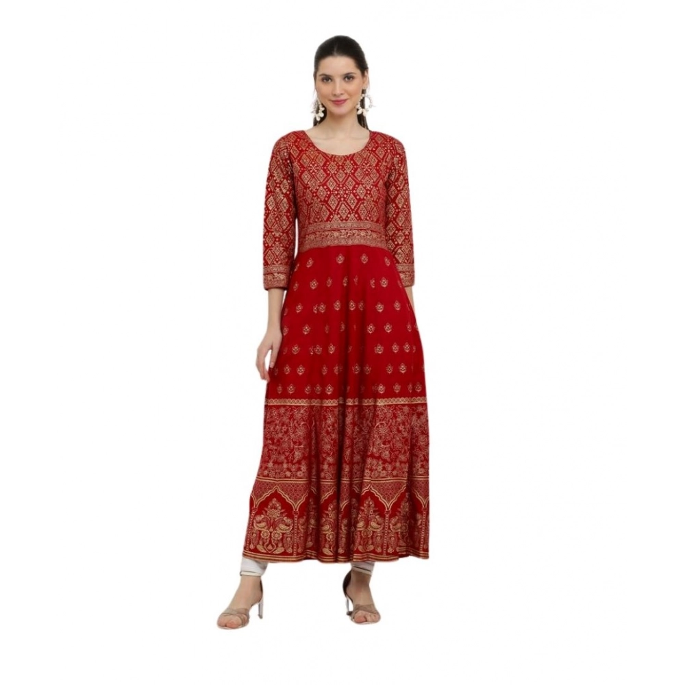 generic women's casual rayon 3 4th sleeves anarkali kurti (red) generic women's casual rayon 3 4th sleeves anarkali kurti (red)