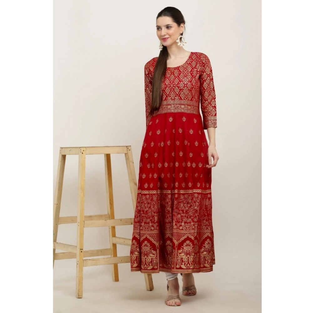 generic women's casual rayon 3 4th sleeves anarkali kurti (red) generic women's casual rayon 3 4th sleeves anarkali kurti (red)