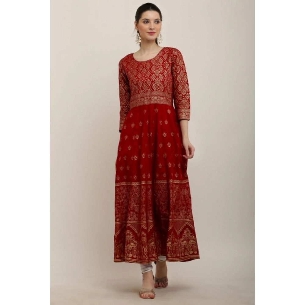 generic women's casual rayon 3 4th sleeves anarkali kurti (red) generic women's casual rayon 3 4th sleeves anarkali kurti (red)