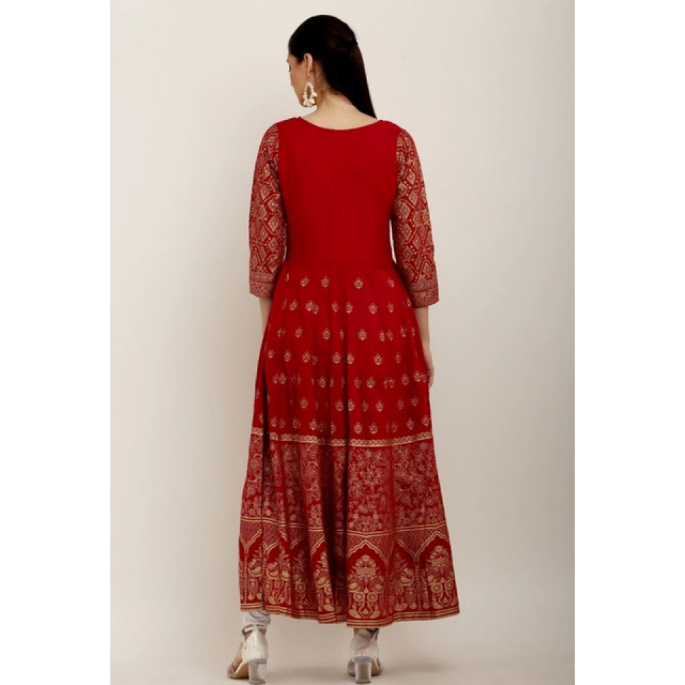 generic women's casual rayon 3 4th sleeves anarkali kurti (red) generic women's casual rayon 3 4th sleeves anarkali kurti (red)