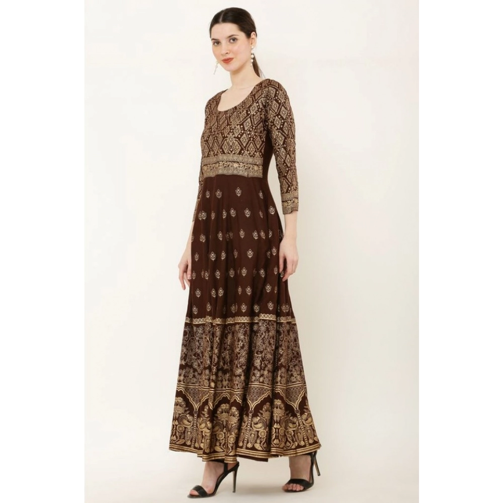 generic women's casual rayon 3 4th sleeves anarkali kurti (brown) generic women's casual rayon 3 4th sleeves anarkali kurti (brown)