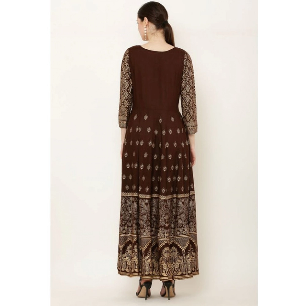 generic women's casual rayon 3 4th sleeves anarkali kurti (brown) generic women's casual rayon 3 4th sleeves anarkali kurti (brown)