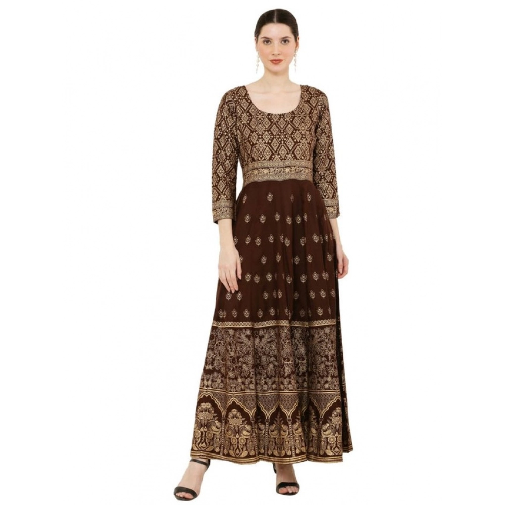 generic women's casual rayon 3 4th sleeves anarkali kurti (brown) generic women's casual rayon 3 4th sleeves anarkali kurti (brown)