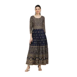 generic women's casual rayon 3 4th sleeves anarkali kurti (blue)