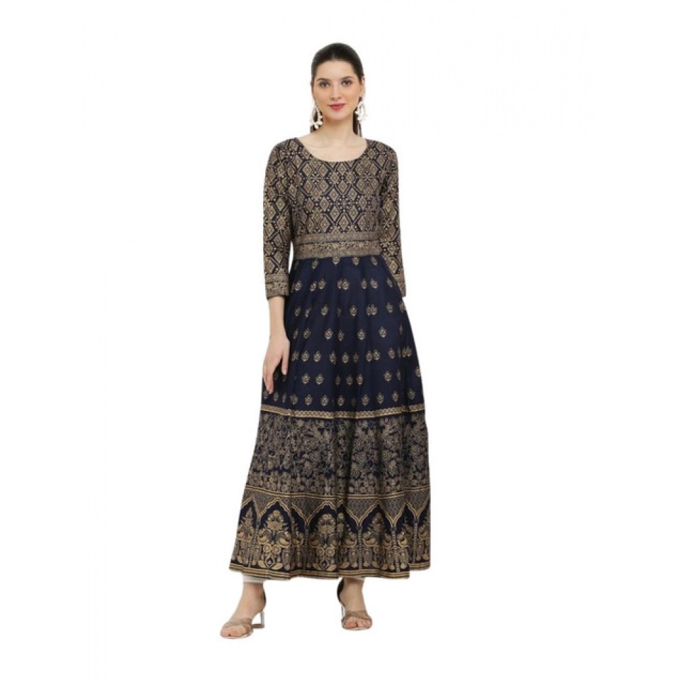 generic women's casual rayon 3 4th sleeves anarkali kurti (blue) generic women's casual rayon 3 4th sleeves anarkali kurti (blue)