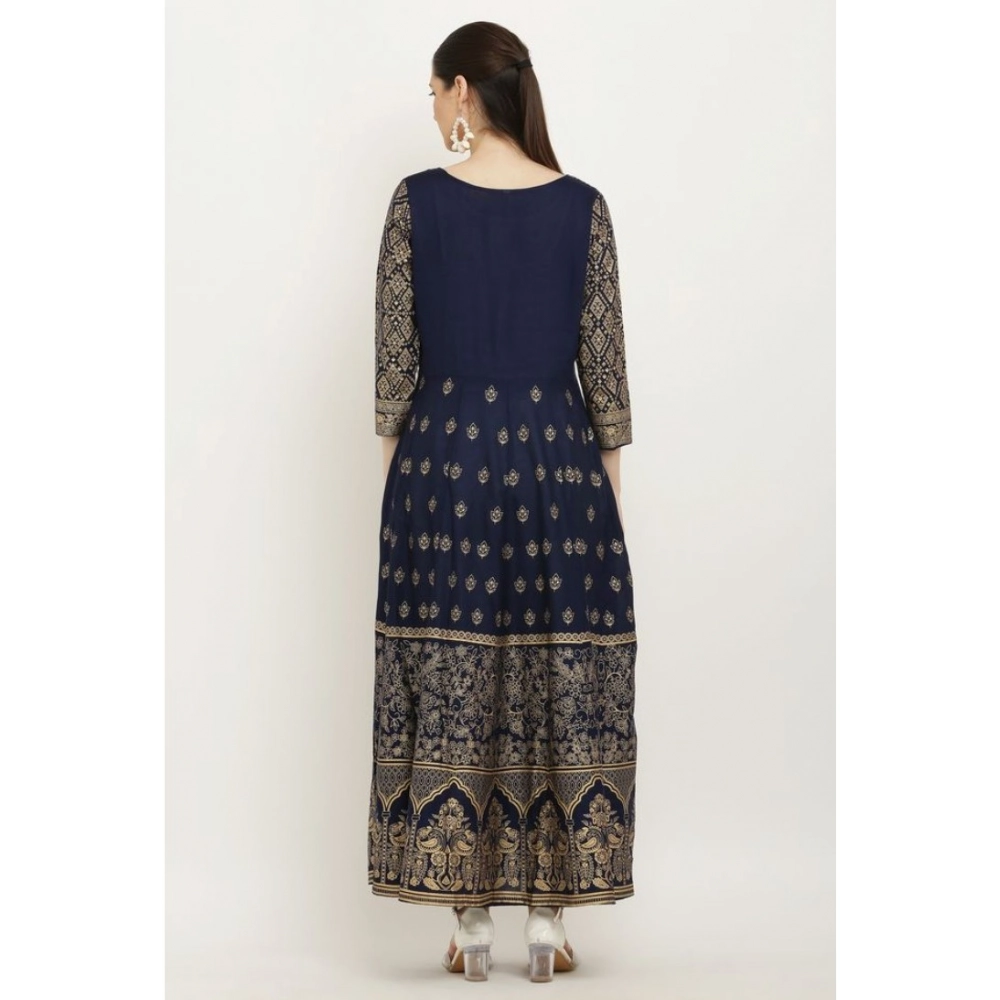 generic women's casual rayon 3 4th sleeves anarkali kurti (blue) generic women's casual rayon 3 4th sleeves anarkali kurti (blue)