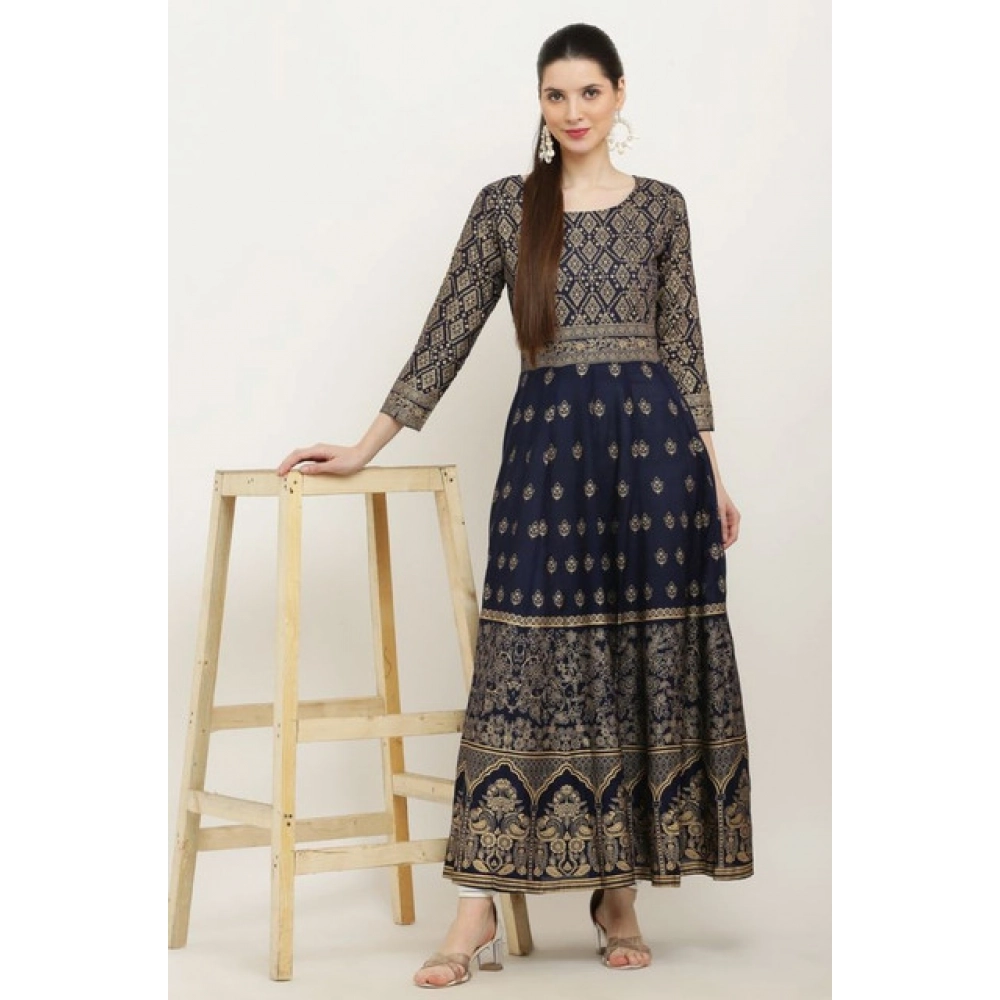 generic women's casual rayon 3 4th sleeves anarkali kurti (blue) generic women's casual rayon 3 4th sleeves anarkali kurti (blue)