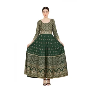 generic women's casual rayon 3 4th sleeves anarkali kurti (green)