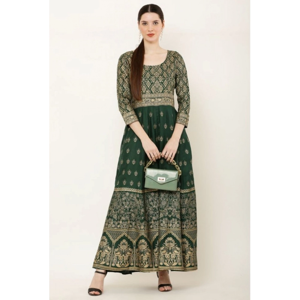 generic women's casual rayon 3 4th sleeves anarkali kurti (green) generic women's casual rayon 3 4th sleeves anarkali kurti (green)