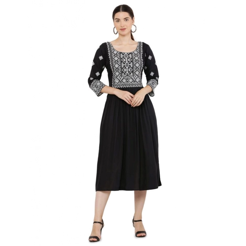 generic women's casual rayon 3 4th sleeves kurti (black) generic women's casual rayon 3 4th sleeves kurti (black)