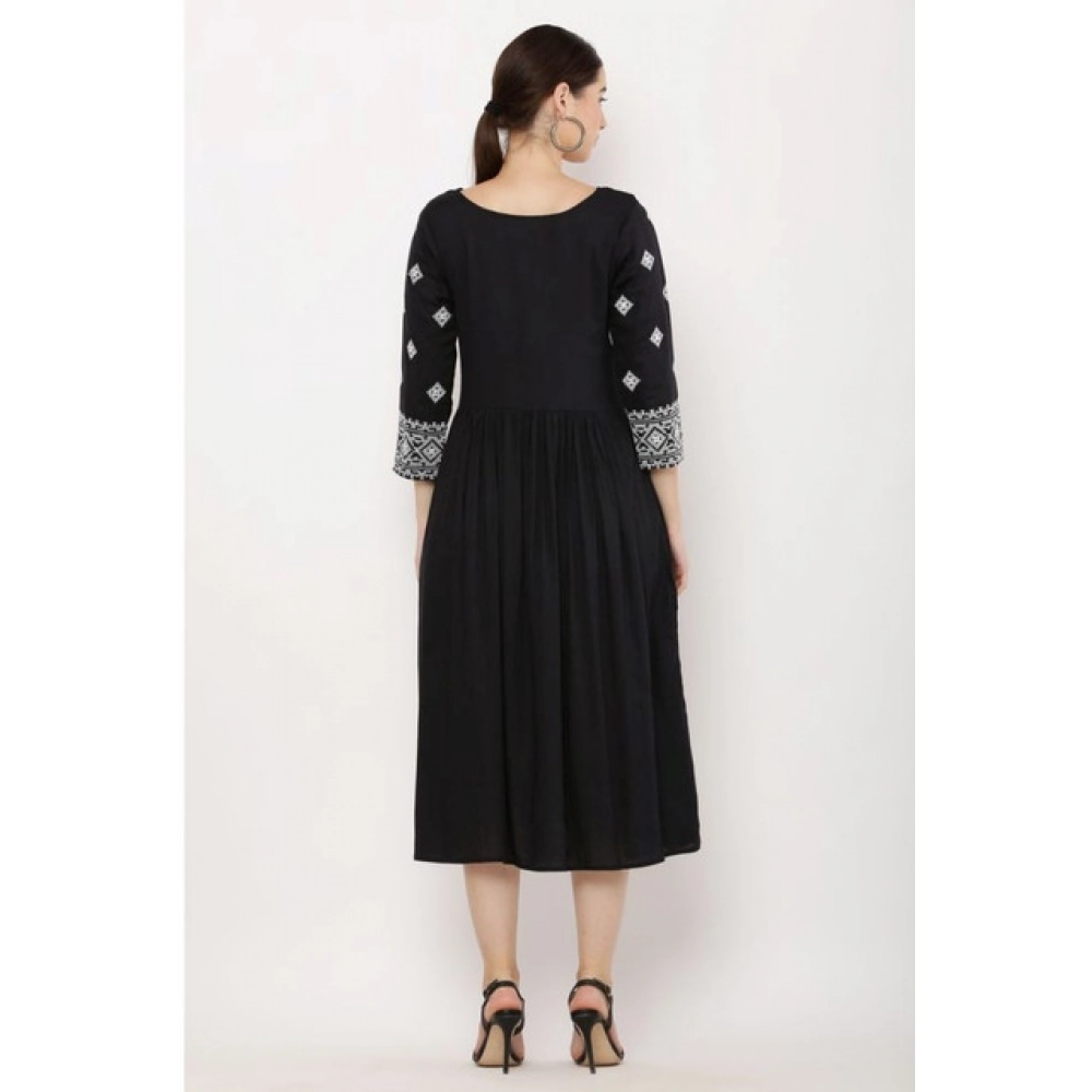 generic women's casual rayon 3 4th sleeves kurti (black) generic women's casual rayon 3 4th sleeves kurti (black)