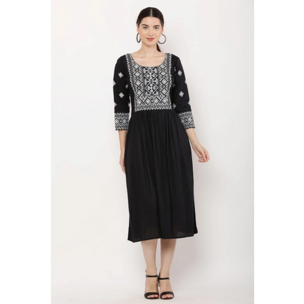 generic women's casual rayon 3 4th sleeves kurti (black) generic women's casual rayon 3 4th sleeves kurti (black)