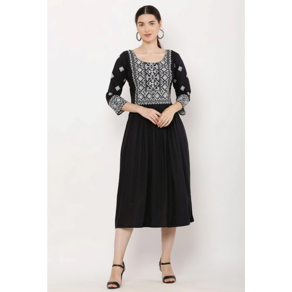 generic women's casual rayon 3 4th sleeves kurti (black) generic women's casual rayon 3 4th sleeves kurti (black)