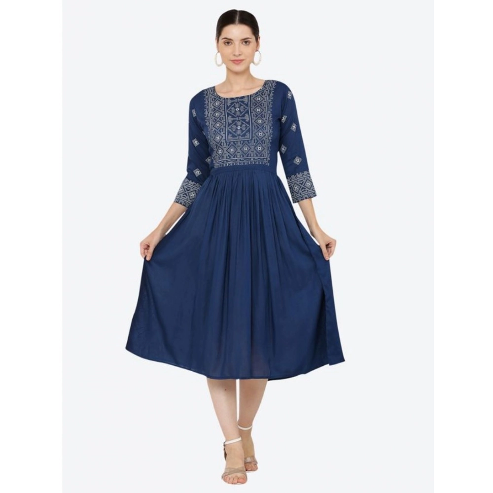 generic women's casual rayon 3 4th sleeves kurti (blue) generic women's casual rayon 3 4th sleeves kurti (blue)