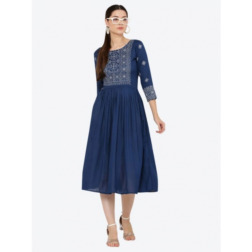 generic women's casual rayon 3 4th sleeves kurti (blue) generic women's casual rayon 3 4th sleeves kurti (blue)