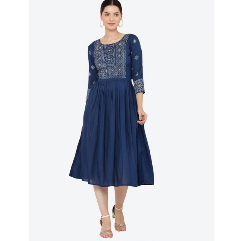 generic women's casual rayon 3 4th sleeves kurti (blue) generic women's casual rayon 3 4th sleeves kurti (blue)